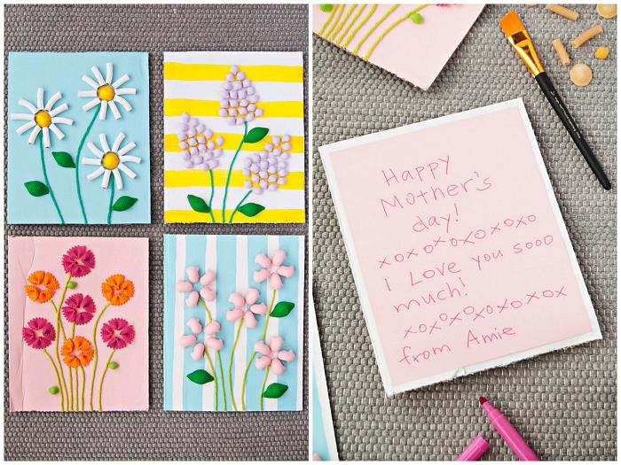 Yeni yürümeye başlayan çocuklar için Anneler Günü manuel etkinliği, kişiselleştirilmiş makarna tebrik kartları
