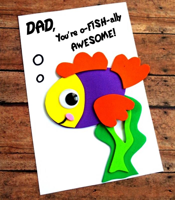 babalar günü için sunmak için sevimli 3d balık ve tatlı küçük kelime ile babalar günü kartı, 2 yaşında yapmak için babalar günü hediyesi fikri