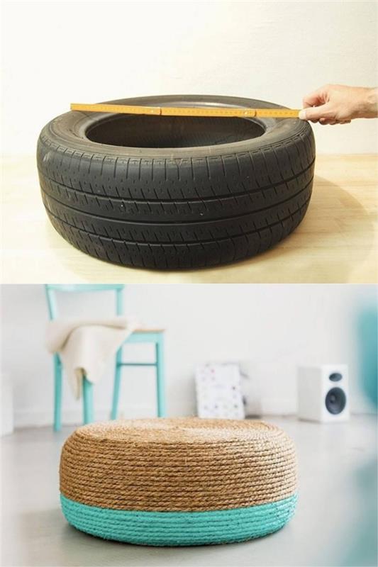 trendovski preprost otomanski model naredi sam s pnevmatikami in vrvjo, enostaven in ekonomičen priročnik o recikliranju gume