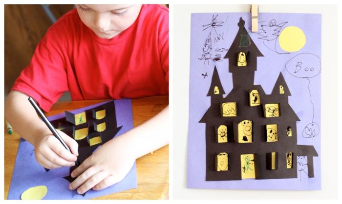 tamamen kağıttan özel bir cadılar bayramı perili ev nasıl yapılır, cadılar bayramı temalı anaokulu manuel etkinliği