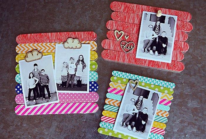 naredite mini okvirje za fotografije s sladolednimi palicami z različnimi vzorci, osebno darilo za materinski dan