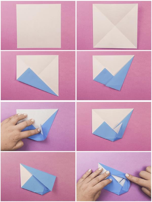 žingsnis po žingsnio kamelijos formos origami gėlės, sulankstomi žingsniai, kad per trumpą laiką būtų pagaminta origami gėlė