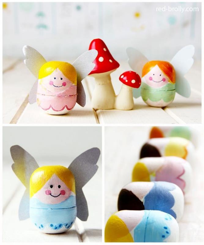 pirminė rankinė veikla su perdažytais Kinder kiaušiniais pasakiškos mažos pelės stiliumi, amatai vaikams su Kiaušinėliais