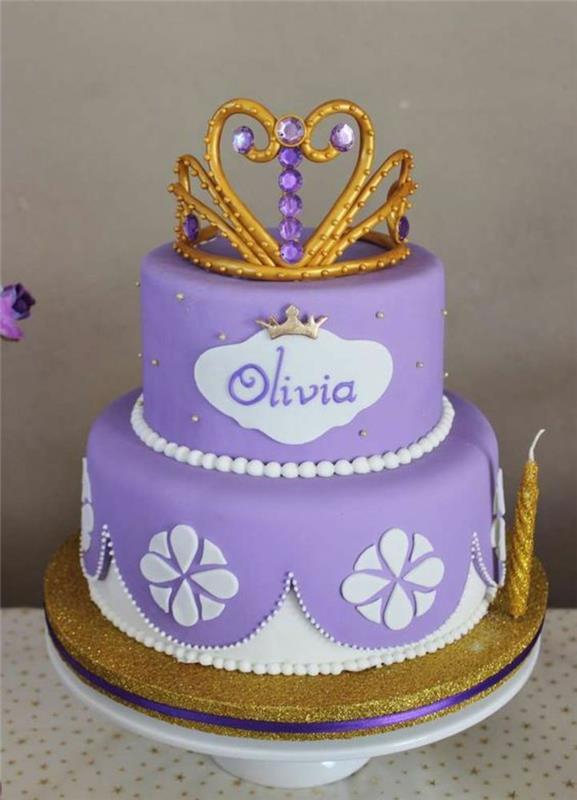 Princesės tortas Princesės pilies grindų tortas skanus pilis dviejų aukštų violetinis ir auksinis pyragas