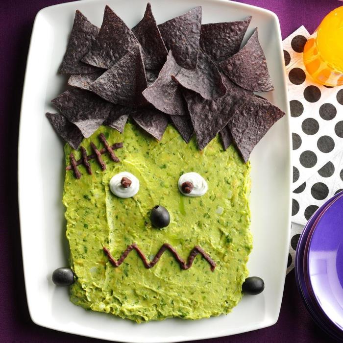 enostavne in ustvarjalne ideje za recept za vaš praznični bife za noč čarovnic, frankenstein guacamole