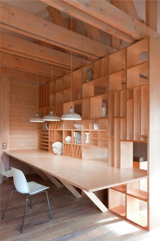 pisarniško oblikovanje-lepa-notranjost-pisarna-z-leseno polico