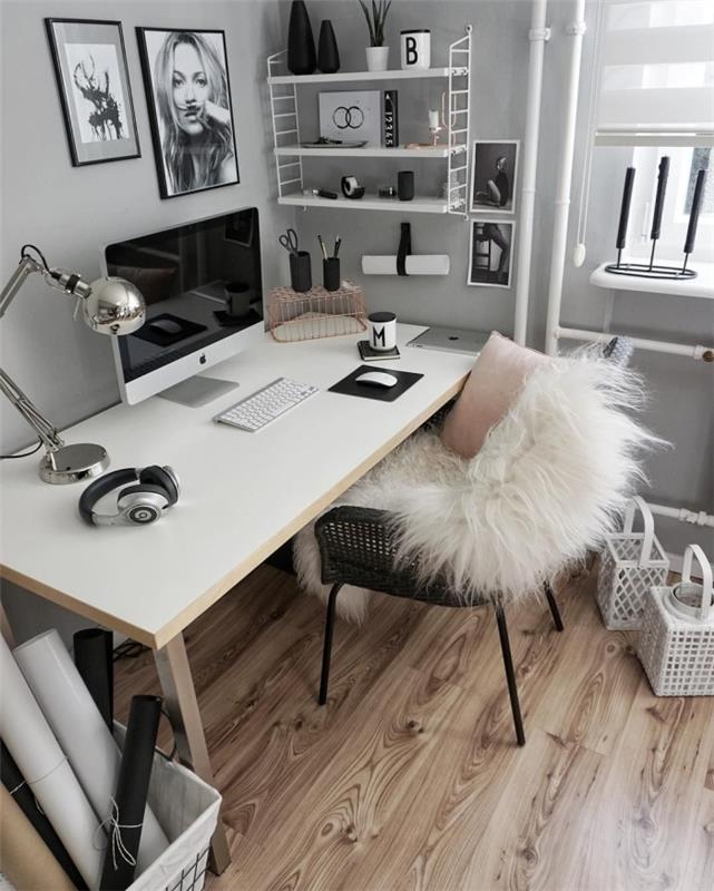 evdeki çalışma alanınızı şık nesnelerle nasıl dekore edersiniz, ahşap mobilyalar ve metal sandalye ile kolay ofis düzeni fikri