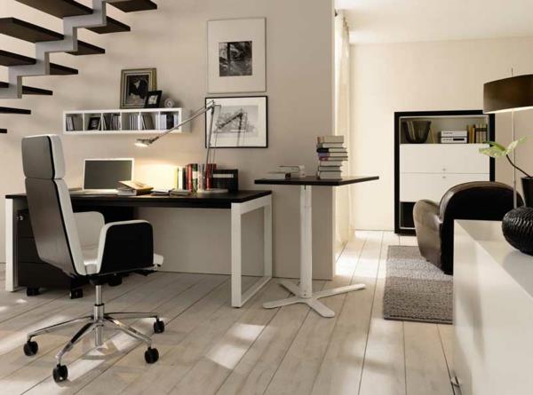 modern-ofis-alanı-siyah-beyaz-yüzer-merdiven-küçük-yüzer-raf