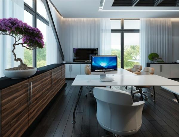 modern-ofis-a-büyük bir büfe-konsol-a-benzersiz-beyaz-ve-bonzai-leylak-masa