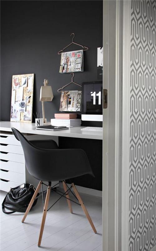 pisarno-skandinavski slog-mala-pisarna-v-črno-beli
