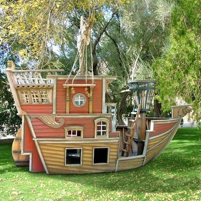 vaikų medinis žaidimų namelis-vaikų sodo namelis-piratų laivo dizainas