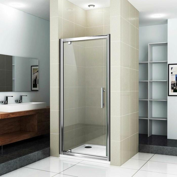 dušo kabinos, skirtos geriausiam vonios kambariui-baltos plytelės-smėlio spalvos sienos
