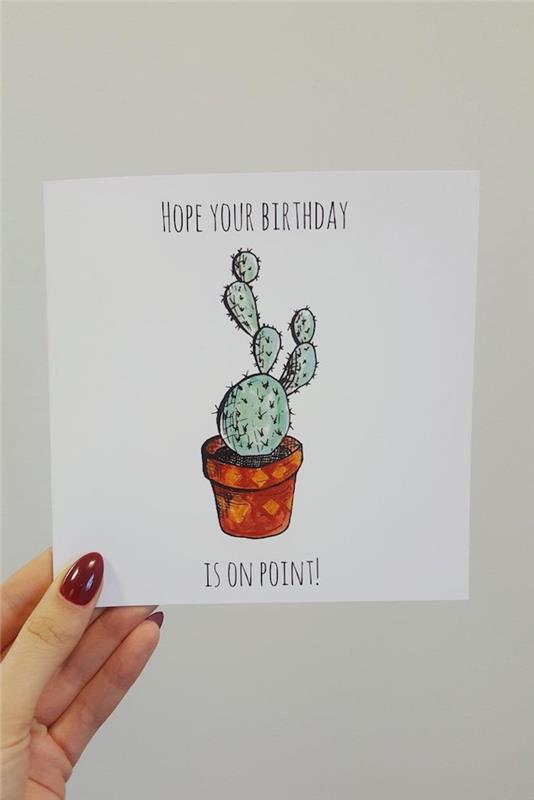 Kaktusna voščilnica, vesel rojstni dan, rojstnodnevna torta, izvirna ideja o oblikovanju kaktusa v po
