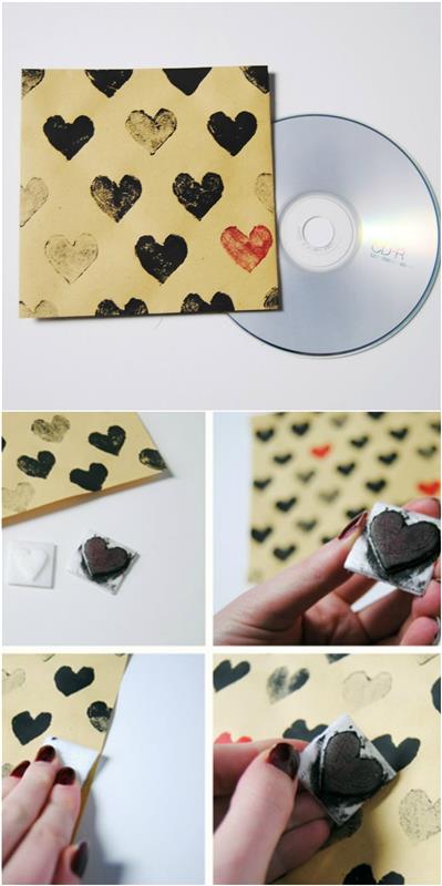 klasikinė Valentino dienos dovana muzikos mylėtojams, nemokama asmeninė kompaktinė plokštelė, supakuota į gražų antspauduotą širdies maišelį