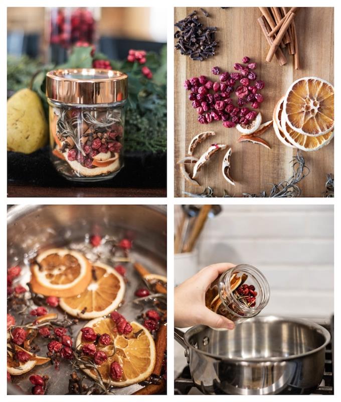 Božično darilo, da si naredite pot pourri brusnice cimet limonine in rezine pomaranče z božičnimi začimbami
