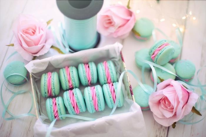 romantično darilo za njeno škatlo s trakovi sladki gurmanski presenečeni macarons