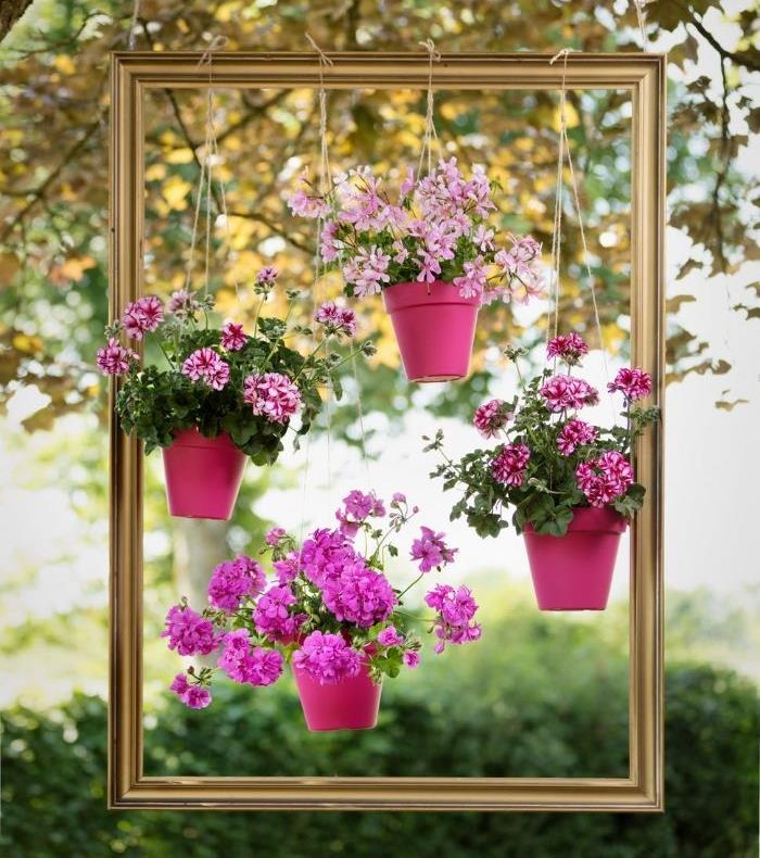 lebdeči okvir za slike z visečimi cvetličnimi lonci, okrevanje za vrt z lastnimi rokami