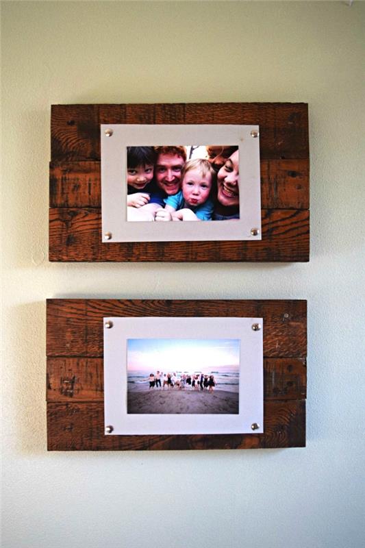 stenski okvir iz predelanega lesa, ki ga izdelate sami, podpora za fotografije v predelanem lesu za obešanje na steno