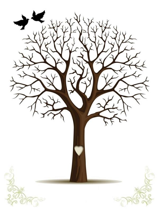 Model krsta ali poročnega drevesa z velikim srcem na deblu in brez listov