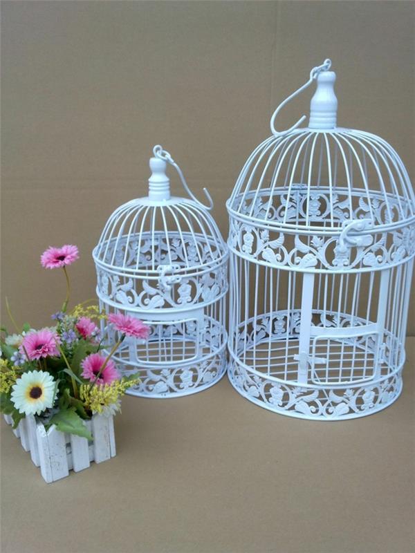 beyaz boyalı-ferforje-dekoratif-kuş kafesi