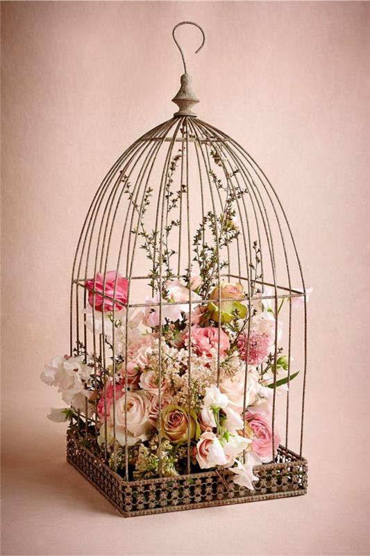 dekoratif-kuş kafesi-çiçek dolu