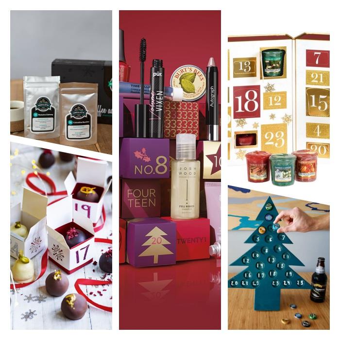 grožio Advento kalendoriaus idėja, saldumynai, alus, žvakės ir kava, kalendorių pavyzdžiai, kuriuos reikia nusipirkti, norint suskaičiuoti Kalėdų dienas