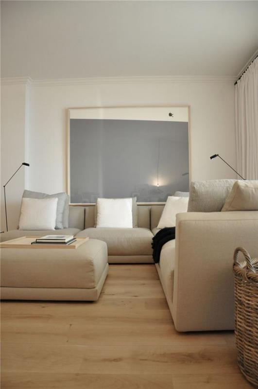 smėlio spalvos sofa-svetainė-įranga smėlio-minimalistinio stiliaus