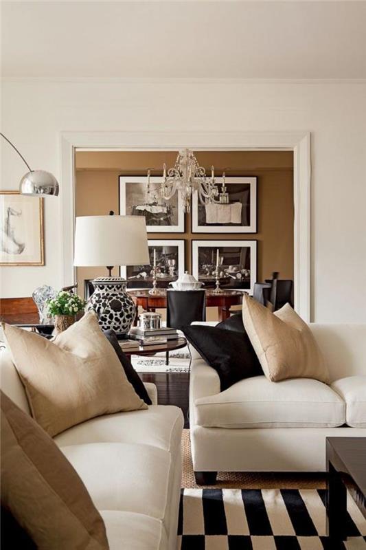 smėlio spalvos sofa-smėlio spalvos baldai ir apdaila juoda-balta