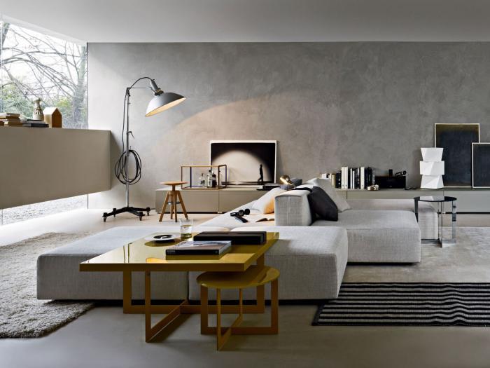 sekcijski kavč-dnevna soba-sivo-minimalističen