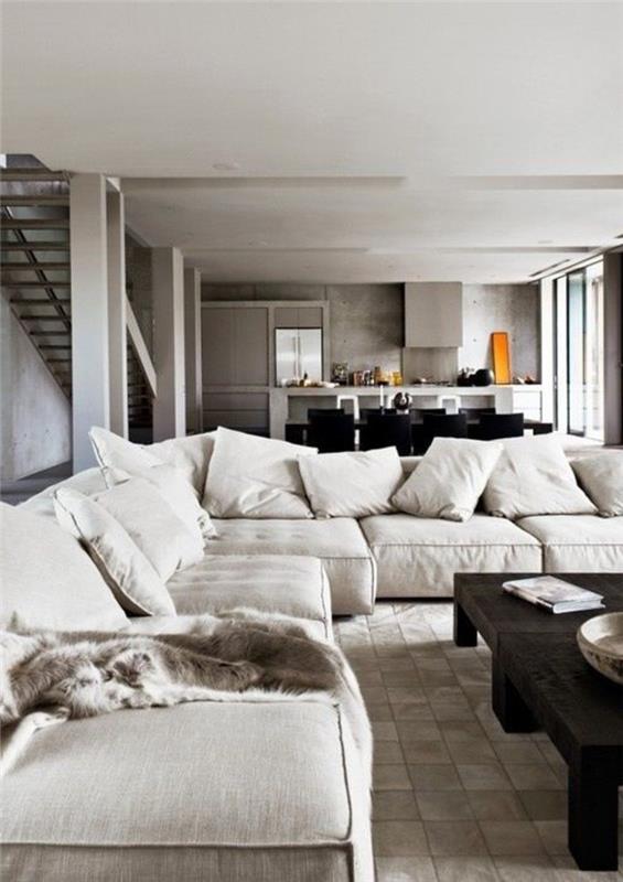 pilka-sofa-dekoratyvinės-pagalvėlės-skandinaviški baldai-skandinaviškas-modernus-interjeras