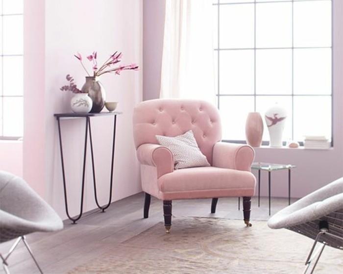 sofa-capitonne-rožinė-gyvenamajam kambariui-rožinė-smėlio-lango-kilimas-didelė svetainė-