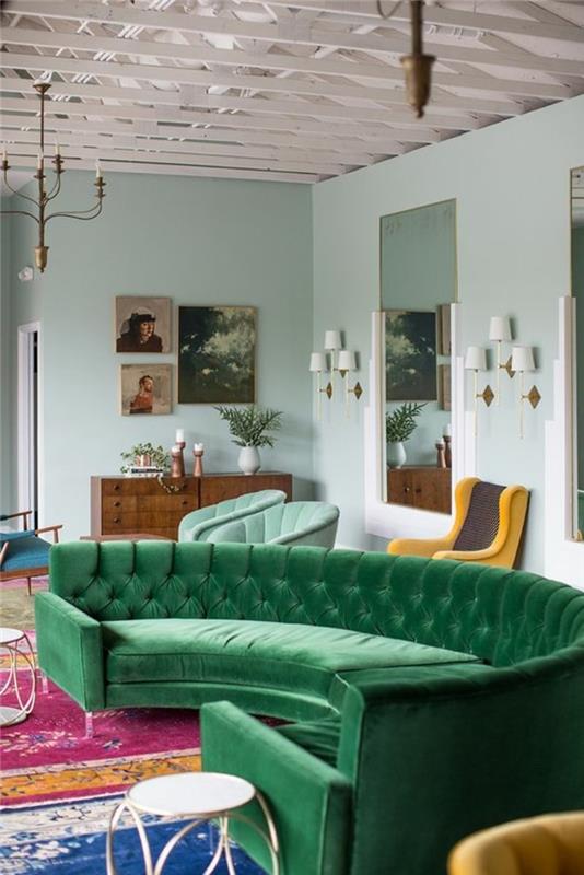 kanepe-conforama-yeşil-yuvarlak-köşe-şık-oturma odası-renkli-halı