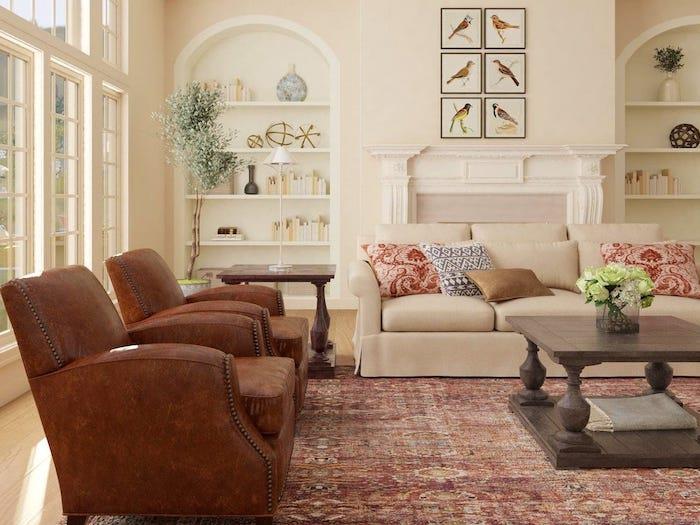 madinga sofa 2021 tradicinio stiliaus klasikinės odos foteliai ir smėlio spalvos sofa su atspausdintomis pagalvėlėmis
