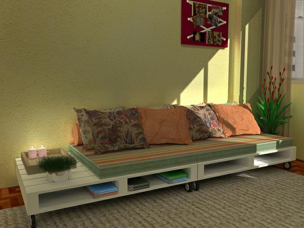 sofa-padėkle-lentyna-knyga-pagalvėlės dizainas-minkšta žalia