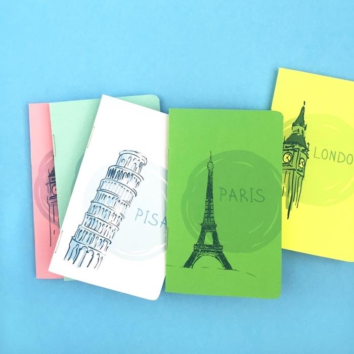 kelionių dienoraštis, skirtas konkrečiai paskirties vietai, Londonas, Paryžius, Piza, dovana kelionių entuziastams
