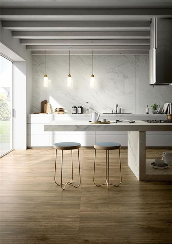medžio išvaizda-virtuvė-pramoninio stiliaus-grindų imitacija-medžio plytelės