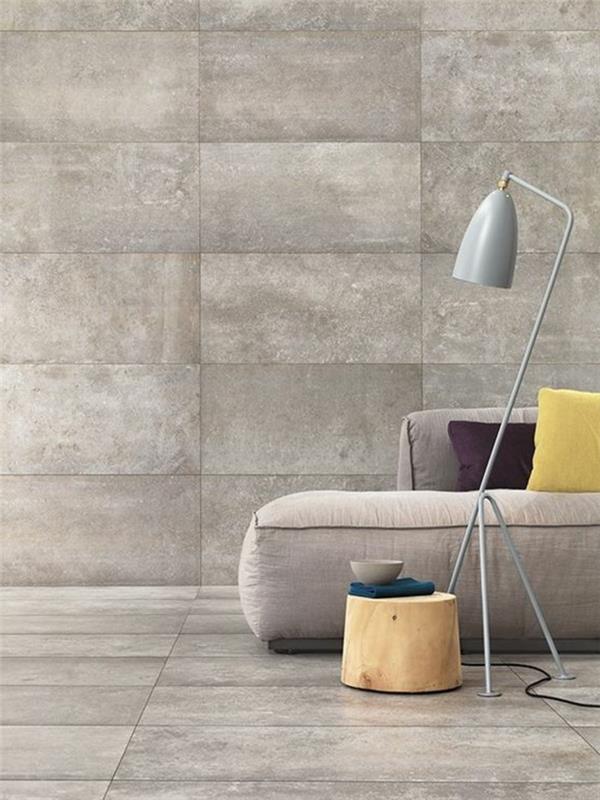 ploščice z betonskim efektom za opremljanje vaše dnevne sobe v minimalističnem in industrijskem slogu