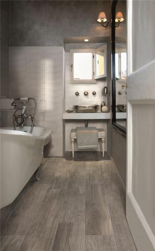 plytelių imitacija-medžio vonios kambaryje dizainas