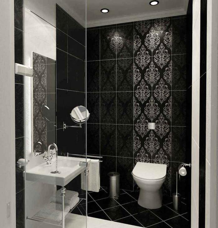 vonios-plytelės-sienos-plytelės-vonios kambarys-juoda-ir-patterne
