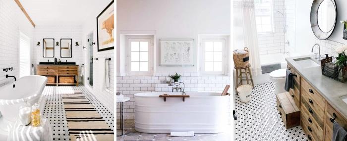 modernios vonios plytelės su retro prašmatniais akcentais vonios baldai iš medžio pintų krepšelių