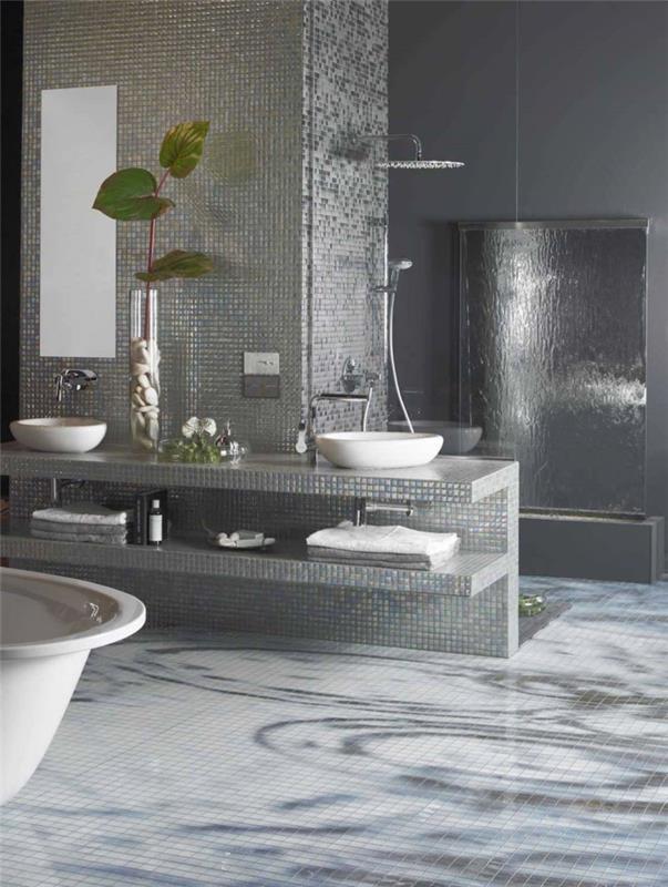 plytelių klojimas-vonios kambarys-gražus-dušas-vonia-buitinis-vonios kambarys-baldai-mozaikinės grindys