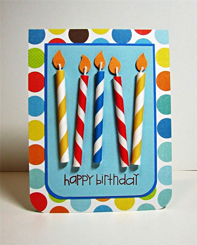 rojstnodnevno voščilnico, da si ustvarite večbarvne vzorce polka pik, okrašene s papirnatimi svečami