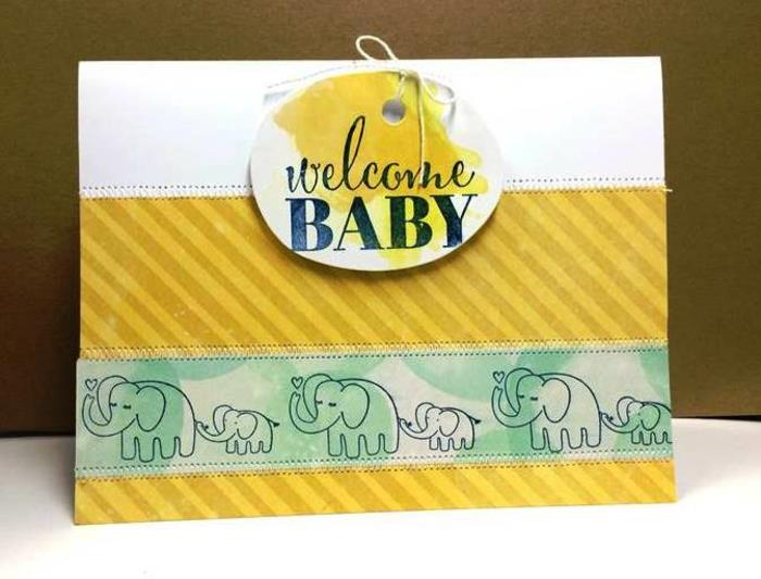 smešna kartica za dojenčke, slonova družina in kratko besedilo, ustvarjalna ideja