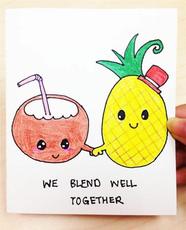 Mielas merginos draugo pieštukas piešia spalvingą geriausio draugo sveikinimo atviruką