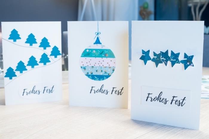 Beyaz ve mavi Noel tebrik kartı şablonları, mavi ve beyaz Noel figürleri ile scprabooking kağıt dekorasyon