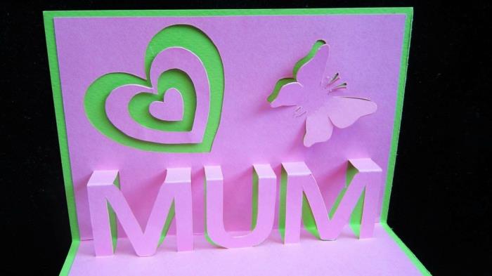 Motinos dienos atvirukas, atvirukas su figūromis, išpjautomis ant alyvinio popieriaus