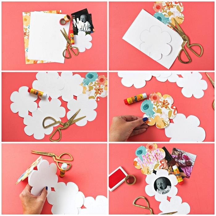 anneler günü kartı, fotoğraflı ve maskeleme bandı süslemeli kişiselleştirilmiş bir akordeon çiçek kartı yapın