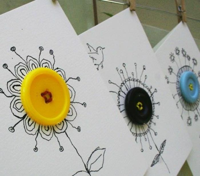 voščilnica za materinski dan, pisani gumbi v središču rož iz risank