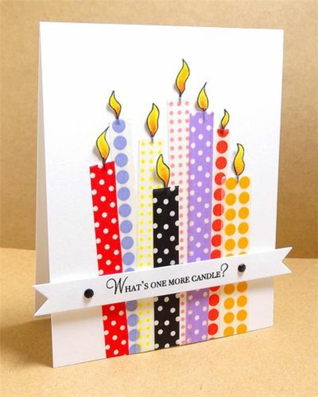 Cartolina fatta a mano, foglio bianco con washi kaset, candeline di washi kaset