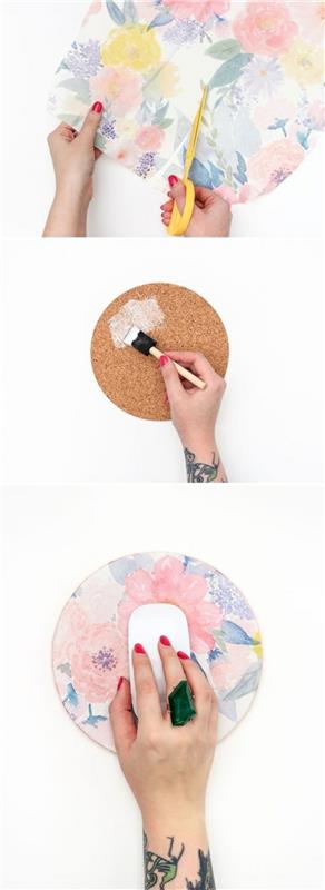 Baz başına mousse con un cerchio di sughero ricoperto con della carta adesiva colorata